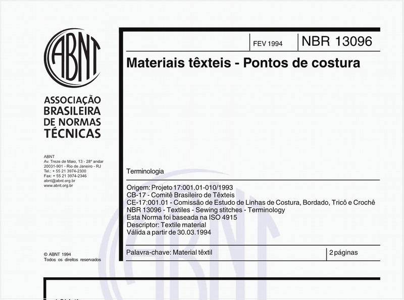 Materiais têxteis - Pontos de costura - Terminologia