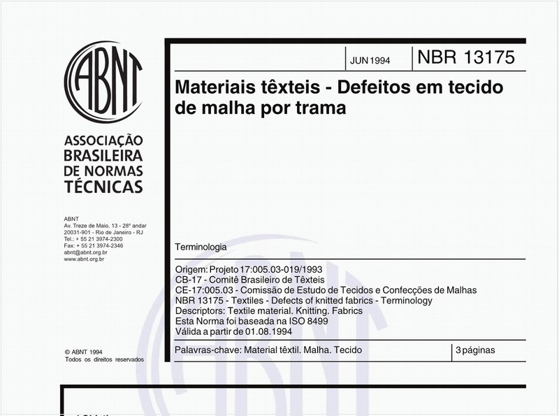 Materiais têxteis - Defeitos em tecido de malha por trama - Termonologia