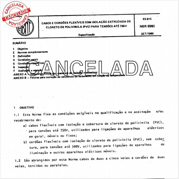 Cabos e cordões flexíveis com isolação extrudada de cloreto de polivinila (pvc) para tensões ate 750 v.