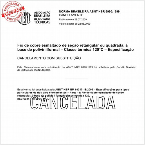 Fio de cobre esmaltado de seção retangular ou quadrada, à base de polivinilformal - Classe térmica 120ºC - Especificação