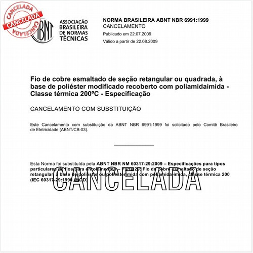 Fio de cobre esmaltado de seção retangular ou quadrada, à base de poliéster modificado recoberto com poliamidaimida - Classe térmica 200ºC - Especificação