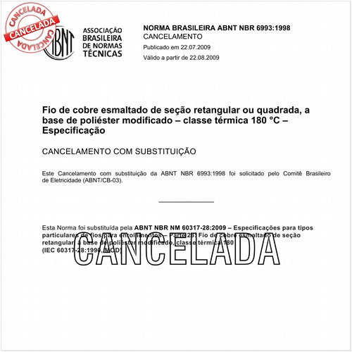 Fio de cobre esmaltado de seção retangular ou quadrada, a base de poliéster modificado - classe térmica 180 graus Celsius - Especificação