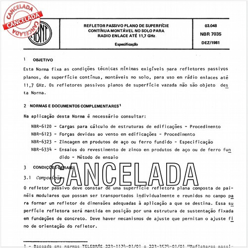Refletor passivo plano de superfície contínua montável no solo para rádio enlace até 11,7 GHz