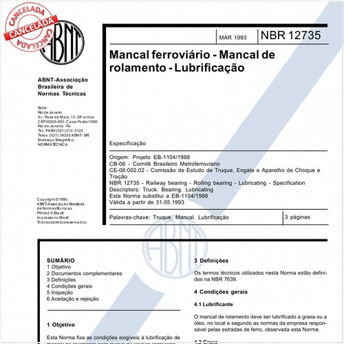 Mancal ferroviário - Mancal de rolamento - Lubrificação