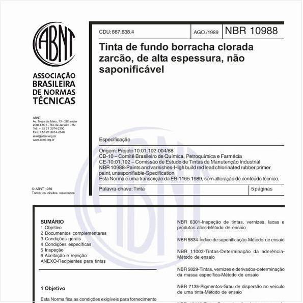 Tinta de fundo borracha clorada zarcão, de alta espessura, não saponificável - Especificação