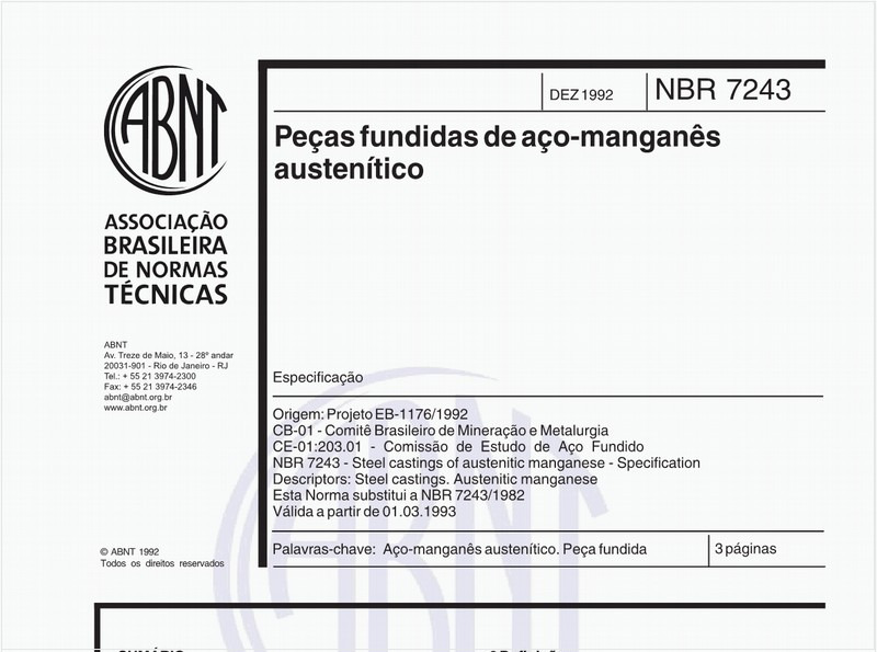 Peças fundidas de aço-manganês austenítico