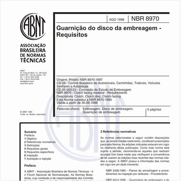 Guarnição do disco da embreagem - Requisitos