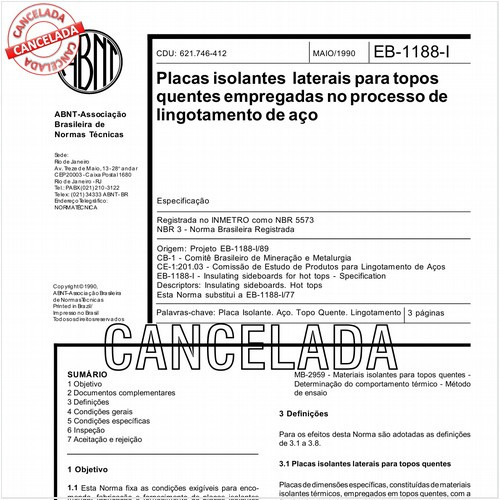 Placas isolantes laterais para topos quentes empregadas no processo de lingotamento de aço
