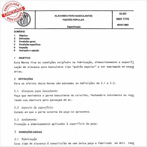 Alavanca para basculantes - Padrão popular