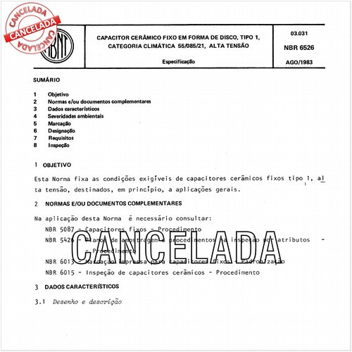 Capacitor cerâmico fixo em forma de disco, tipo 1, categoria climática 55-085-21, alta tensão