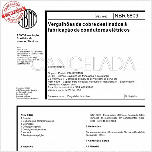 Vergalhões de cobre destinados à fabricação de condutores elétricos