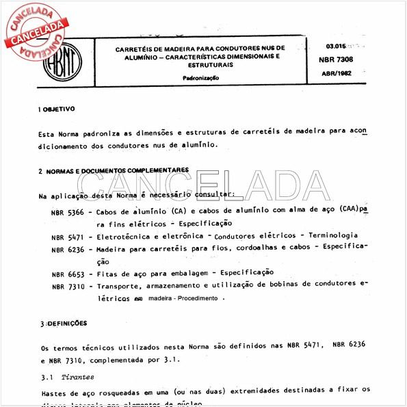 Carreteis de madeira para condutores nus de alumínio - características dimensionais e estruturais.