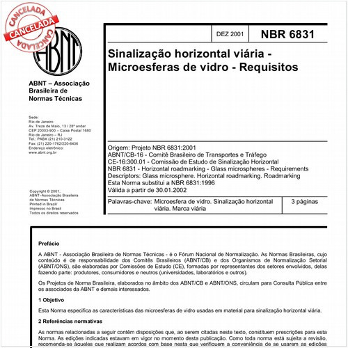 Sinalização horizontal viária - Microesferas de vidro - Requisitos