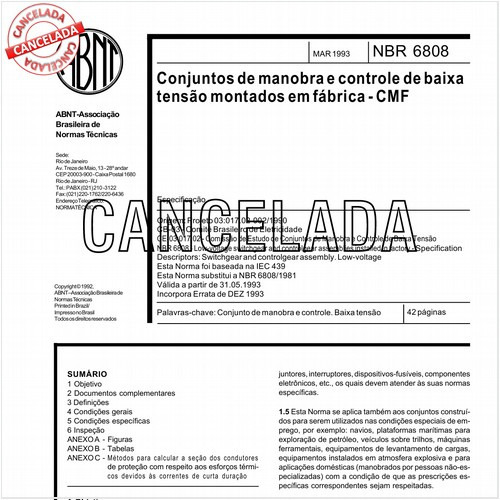 Conjuntos de manobra e controle de baixa tensão montados em fábrica - "CMF"