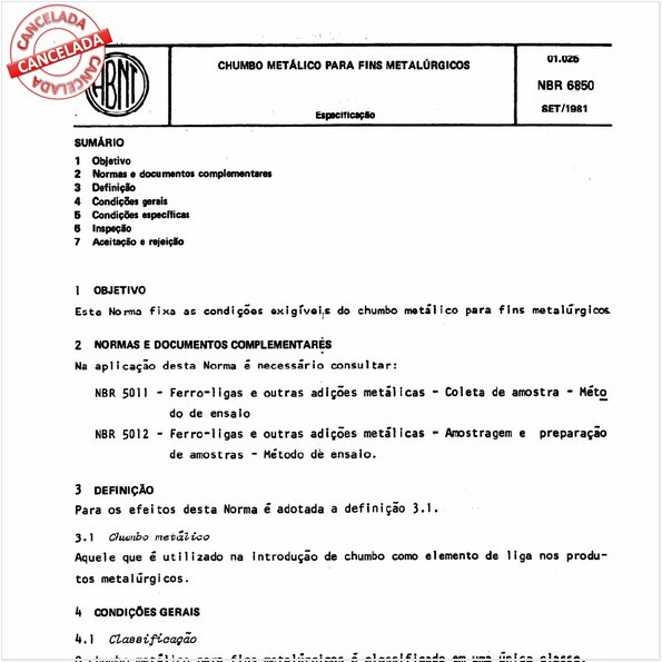 Chumbo metálico para fins metalúrgicos