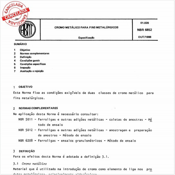 Cromo metálico para fins metalúrgicos