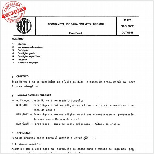 Cromo metálico para fins metalúrgicos