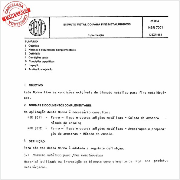 Bismuto metálico para fins metalúrgicos