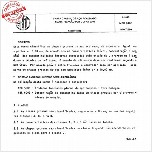 Chapa grossa de aço acalmado - Classificação por ultra-som