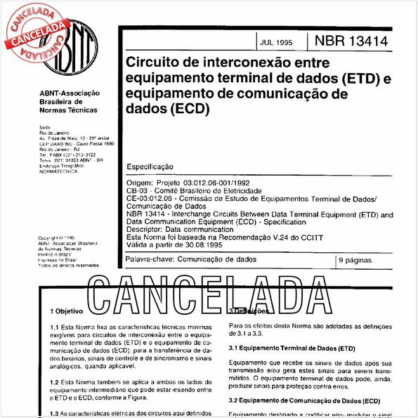 Circuito de interconexão entre equipamento terminal de dados (ETD) e equipamento de comunicação de dados (ECD)