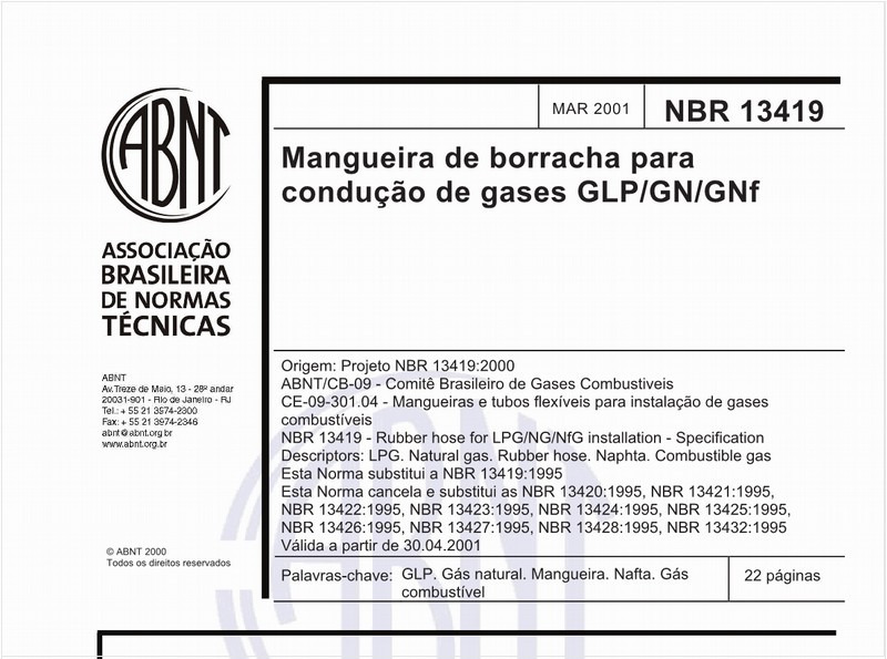 Mangueira de borracha para condução de gases GLP/GN/GNF - Especificação
