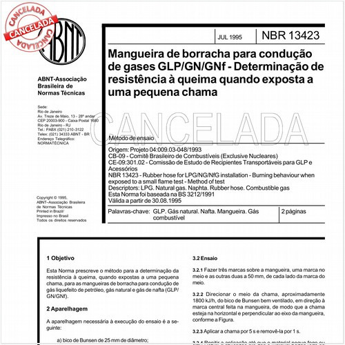 Mangueira de borracha para condução de gases GLP/GN/GNf - Determinação de resistência à queima quando exposta a uma pequena chama
