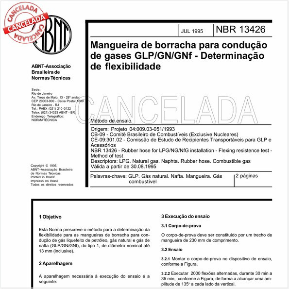 Mangueira de borracha para condução de gases GLP/GN/GNf - Determinação de flexibilidade