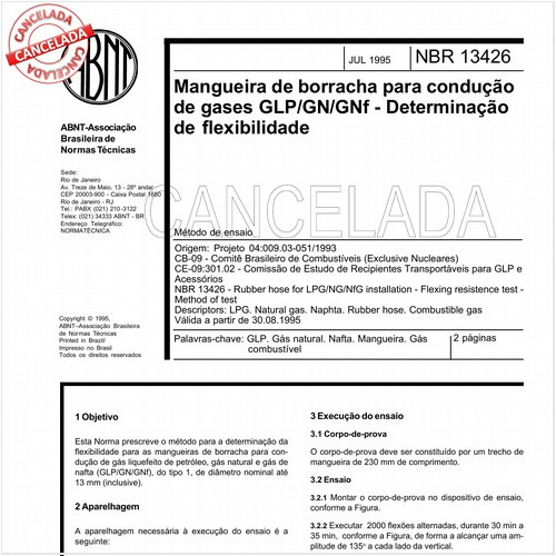 Mangueira de borracha para condução de gases GLP/GN/GNf - Determinação de flexibilidade