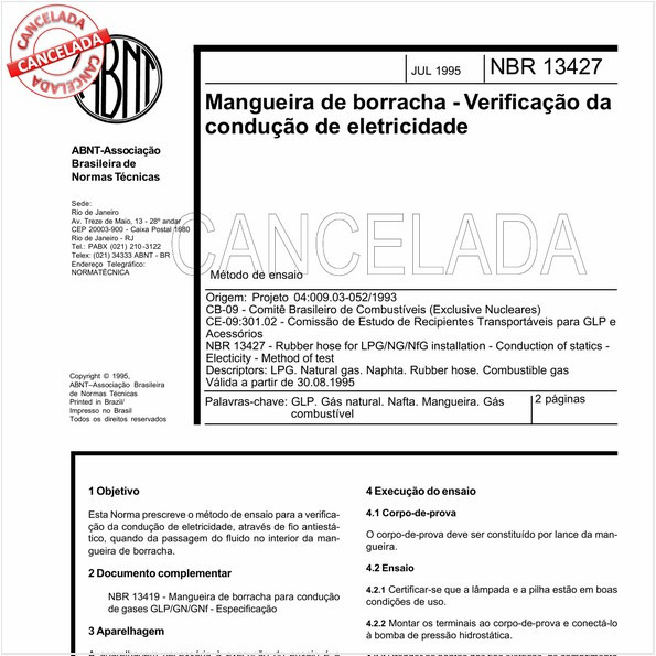 Mangueira de borracha - Verificação da condução de eletricidade