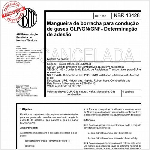Mangueira de borracha para condução de gases GLP/GN/GNf - Determinação de adesão