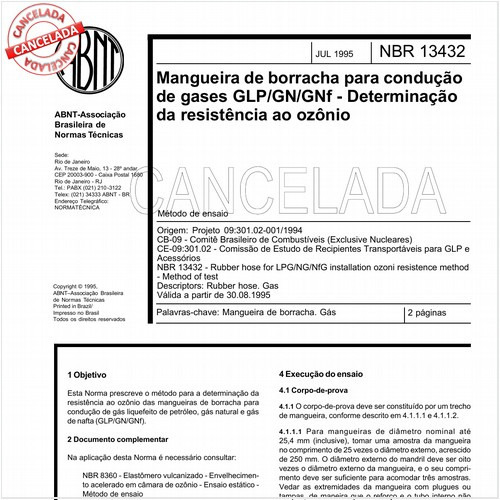 Mangueira de borracha para condução de gases GLP/GN/GNf - Determinação da resistência ao ozônio
