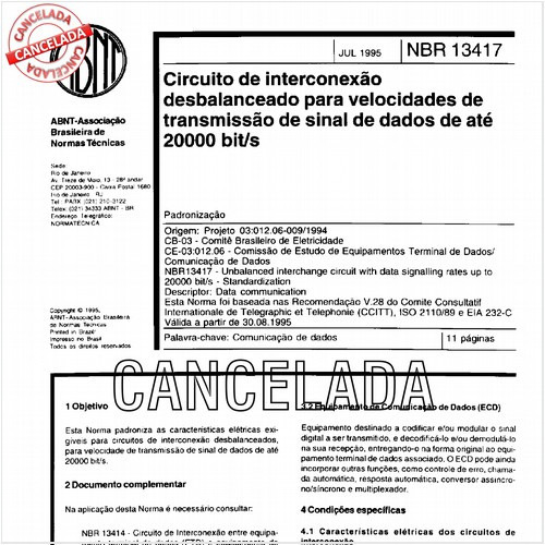Circuito de interconexão desbalanceado para velocidades de transmissão de sinal de dados de até 20000 bit/s