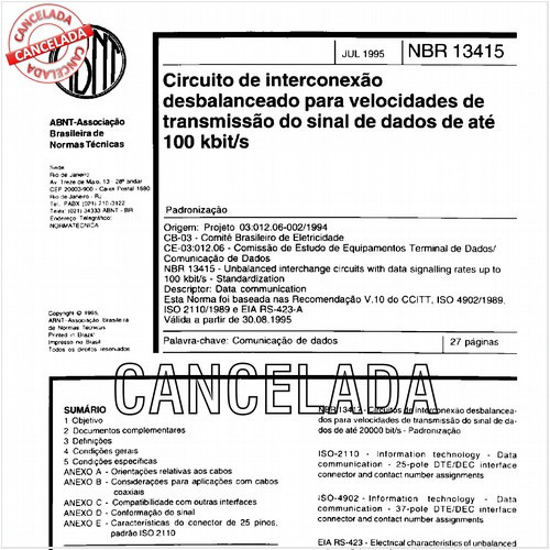 Circuito de interconexão balanceado para velocidades de transmissão do sinal de dados de até 100 kbit/s