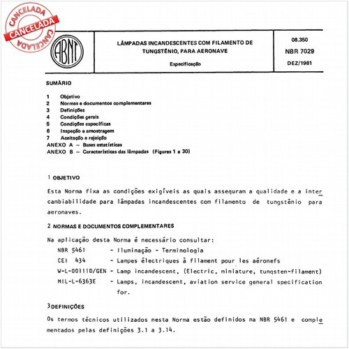 Lâmpadas incandescentes com filamento de tungstênio para aeronaves