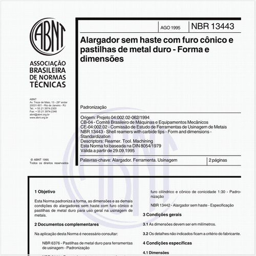 Alargador sem haste com furo cônico e pastilhas de metal duro - Forma e dimensões - Padronização