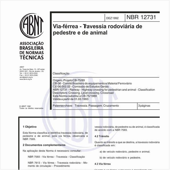 Via-férrea - Travessia rodoviária de pedestre e de animal - Classificação