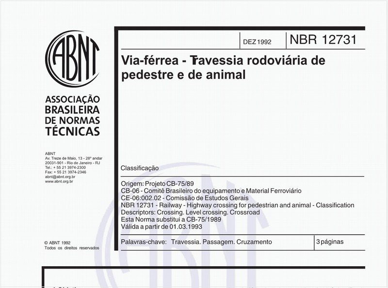 Via-férrea - Travessia rodoviária de pedestre e de animal - Classificação