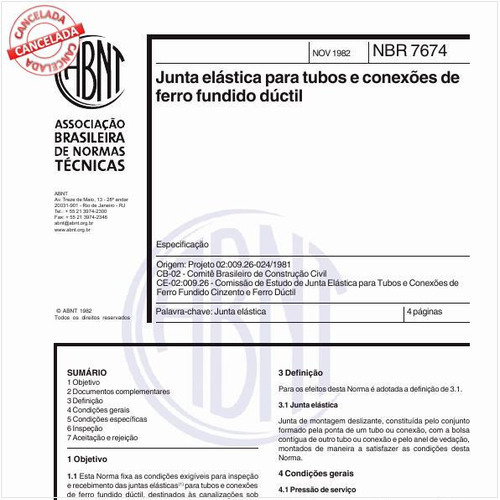 Junta elástica para tubos e conexões de ferro fundido dúctil