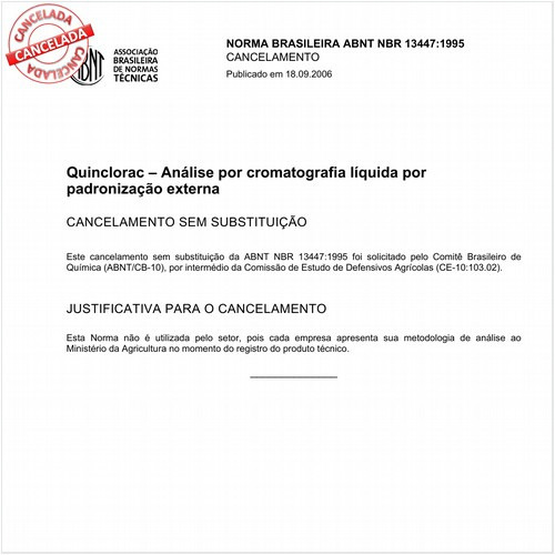 Quinclorac - Análise por cromatografia líquida por padronização externa