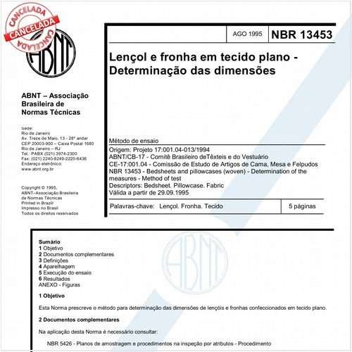Lençol e fronha em tecido plano - Determinação das dimensões