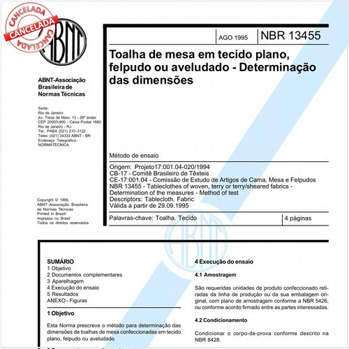 Toalha de mesa em tecido plano, felpudo ou aveludado - Determinação das dimensões