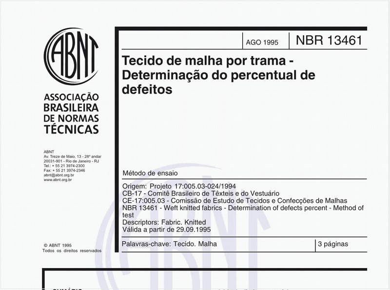Tecido de malha por trama - Determinação do percentual de defeitos