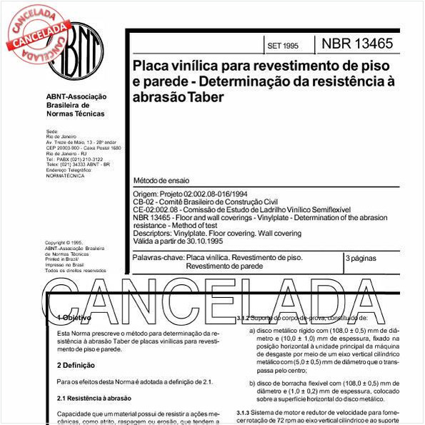 Placa vinílica para revestimento de piso e parede - Determinação da resistência à abrasão Taber