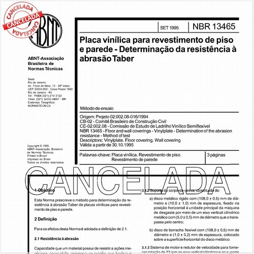 Placa vinílica para revestimento de piso e parede - Determinação da resistência à abrasão Taber