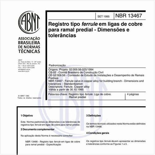 Registro tipo ferrule em ligas de cobre para ramal predial - Dimensões e tolerâncias