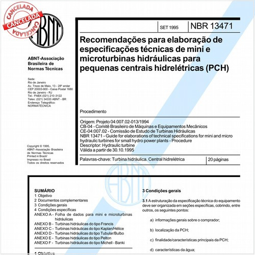 Recomendações para elaboração de especificações técnicas de mini e microturbinas hidráulicas para pequenas centrais hidrelétricas (PCH)