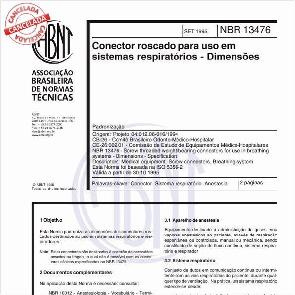 Conector roscado para uso em sistemas respiratórios - Dimensões