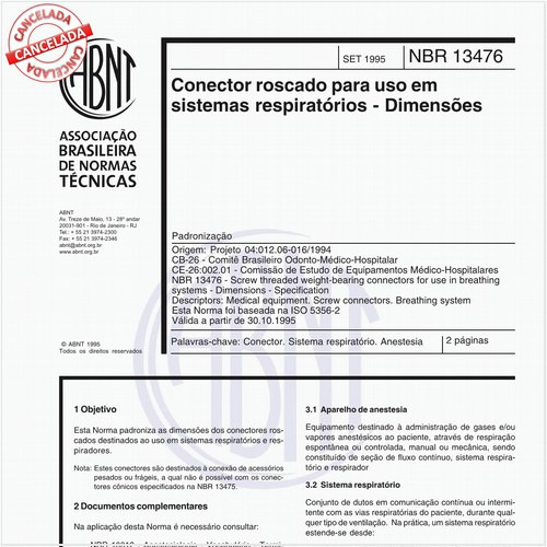 Conector roscado para uso em sistemas respiratórios - Dimensões