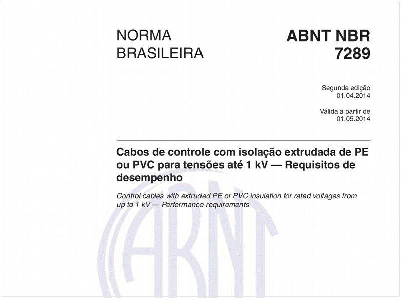Cabos de controle com isolação extrudada de PE ou PVC para tensões até 1 kV — Requisitos de desempenho