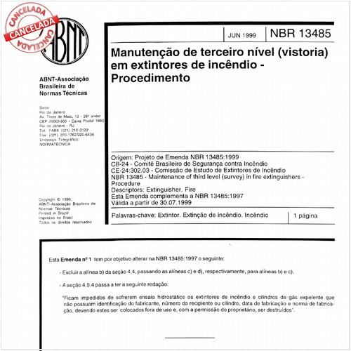 Manutenção de terceiro nível (vistoria) em extintores de incêndio